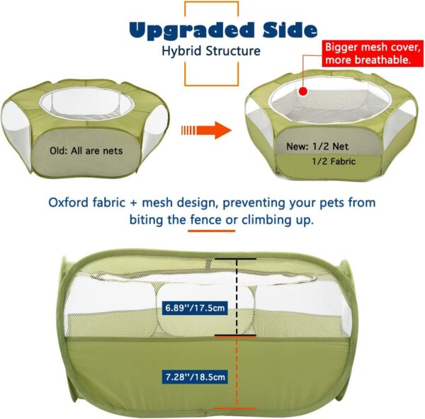 VavoPaw Small Animal Kitten Playpen, Pet Exercise Fence Waterproof with Zippered Cover, Pet Cage Tent, Small Yard Fence for Guinea Pig, Cat, Rabbit, Hamster, Chinchillas, Hedgehogs, Avocado Green - Image 2