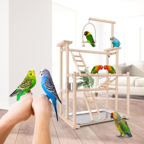 DONILIGA Bird Playground, 4 Layers - Suitable for Small to Medium Birds Like Parakeets, Lovebirds, Conures and More, Natural Wood Perch, Play Stand - Image 6