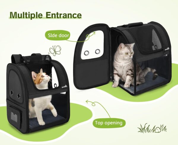 Pecute Pet Carrier Backpack Expandable,Portable Breathable Rucksack with Mesh Opening-Visible Acrylic-Safety Belt-Pockets, Extendable Back More Space Great For Carrying Puppy Cats (Black) - Image 8
