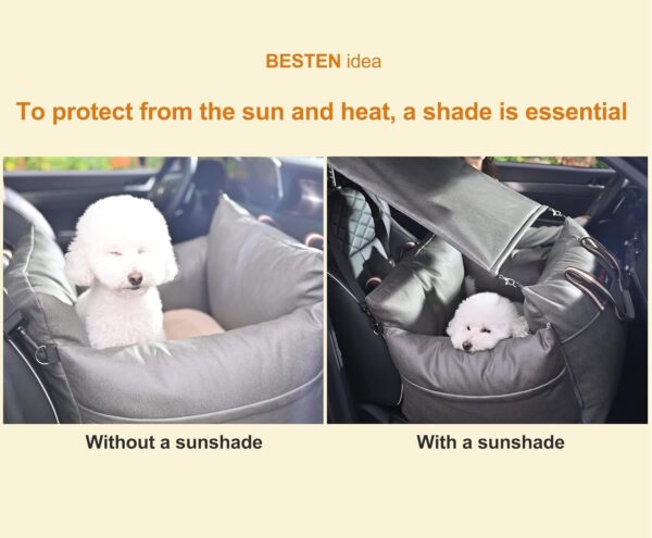 Dog Booster Seat with a Sun Shade Made of Strong Faux-Leather Fluffy Cushions Make a Great Resting Place for Your pet (Medium, Gray) - Image 4
