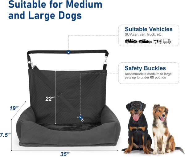 AFODDON Large Dog Car Seat, Car Seat for 2 Small Dogs or Medium-sized Dogs Under 60lbs, Dog Car Bed with Dog Leash, Multipurpose Dog Booster Car Seat, Washable Dog Car Seat Bed - Black - Image 2