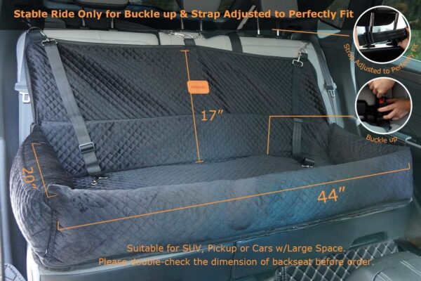 koneboss Dog Car Seat for Back Seat Pet Booster Seat Travel Puppy Bed with Safety Belt Backseat Protector for Large/Medium/Small Dogs,Removable Washable Cover, Storage Pockets（Black） - Image 2