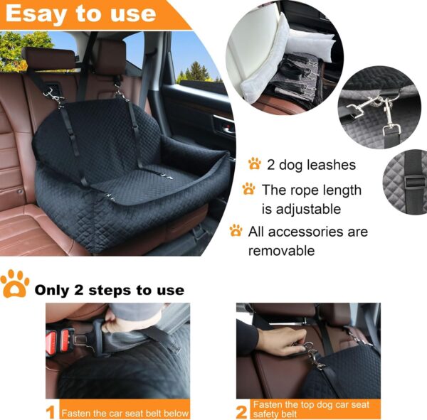 Dog Car Seat Bed for Large/Medium Dog or 2 Small Dogs, Pet Booster Seat for Dog/Cat Travel Safety,Soft Fabric and Non-Slip Base,Pet Car Seat Sofa can be Disassembled and Easy to Clean(Grey) - Image 2