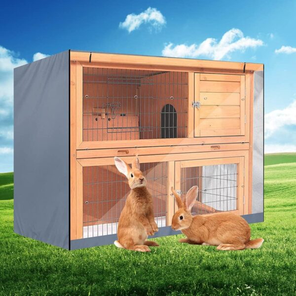 BORDSTRACT Rabbit Hutch Cover, Durable Oxford Rabbit Cage Dust Cover Bunny Hutch Poultry Cage Covers Waterproof(Grey) - Image 4