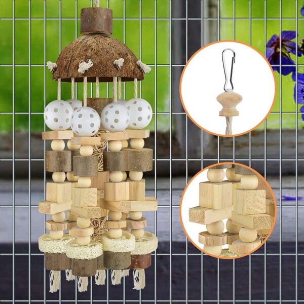 Dedjgoo Bird Parrot Toy, Parrot Toy Natural Wooden Blocks Bird Chewing Toy Parrot Cage Bite Toy Suits for Macaws Parrots - Image 8