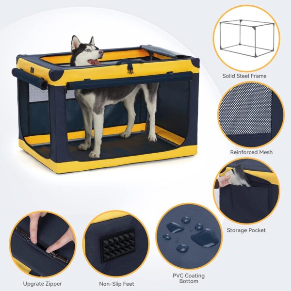 A 4 Pet Soft Dog Crate, 26 Inch Foldable Travel Dog Crate for Small Dogs and Cats, Puppy Crate with Durable & Adjustable Steel Frame and Washable Fabric Cover, Yellow - Image 4