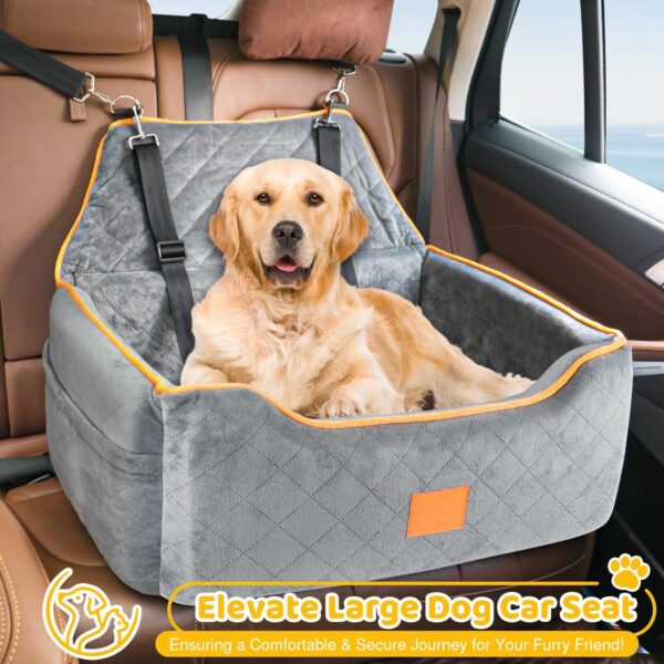 GL GLENSLAVE Dog Car Seat for Large/Medium Dog, Dog Booster Seat for Dogs Under 55Lbs or 2 Small Dogs, Detachable and Washable Travel Dog Seat with Thick Cushion and Storage Pockets (Grey) - Image 2