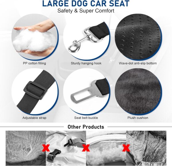 AFODDON Large Dog Car Seat, Car Seat for 2 Small Dogs or Medium-sized Dogs Under 60lbs, Dog Car Bed with Dog Leash, Multipurpose Dog Booster Car Seat, Washable Dog Car Seat Bed - Black - Image 4