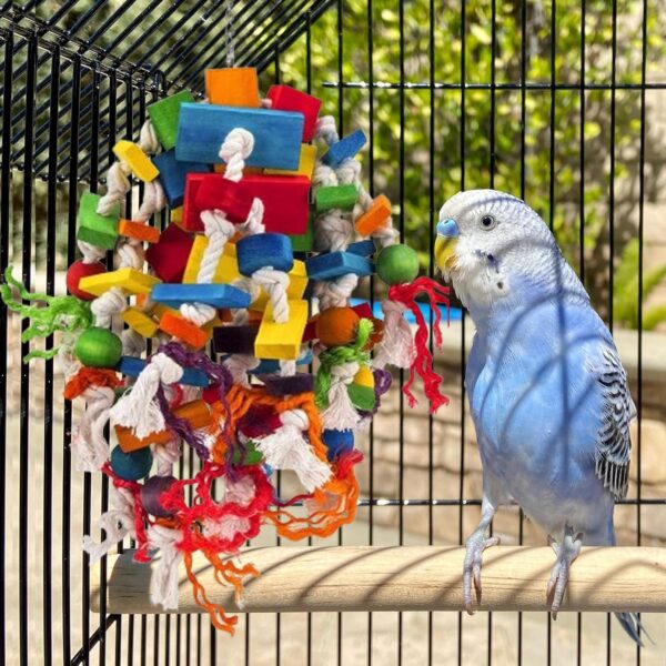 MQUPIN Large Parrot Toys Bird toys, Strong Chewing Quaker Parrot Toys,100% Natural Multicolored Wooden Blocks Parrot Cage Bite Toy for Large Medium Birds Macaws African Grey Parrot Toys(Colorful) - Image 7