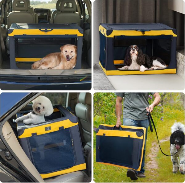 A 4 Pet Soft Dog Crate, 26 Inch Foldable Travel Dog Crate for Small Dogs and Cats, Puppy Crate with Durable & Adjustable Steel Frame and Washable Fabric Cover, Yellow - Image 7