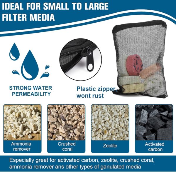cobee Aquarium Filter Bags,10Pcs Fish Tank Media Mesh Filter Bag with Plastic Zipper, High Flow Media Mesh Filter Bags for Fish Tank Bio Balls(1mm Mesh Hole) - Image 2