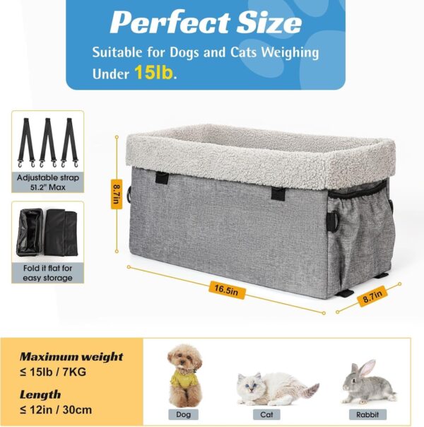 Hoofun Dog Car Seat for Small Dogs,Detachable Washable Dog Booster Seat Under 15lbs, Soft Plush Extra Stable Pet Car Seat Travel Bed with Metal Frame, Storage Pockets and Puppy Safety Belt(S Size) - Image 2