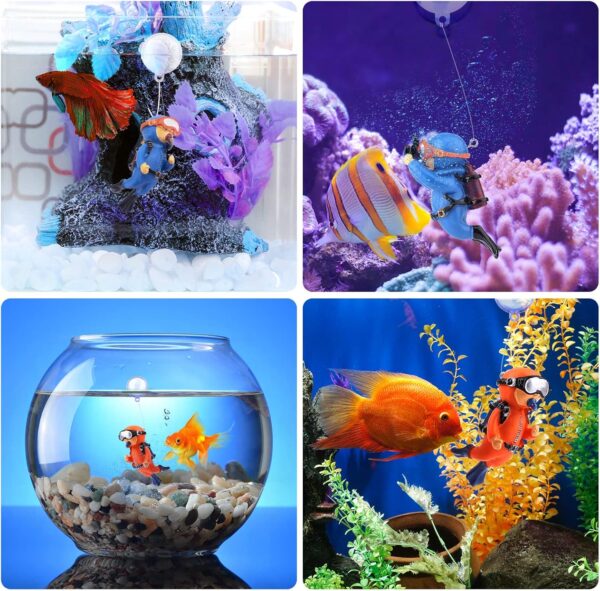 KINBOM 4 Pack Fish Tank Diver Decorations, Aquarium Diver Ornament Cute Little Diver Floating Fish Tank Decorations for All Kinds of Aquarium Fish Tanks - Image 6