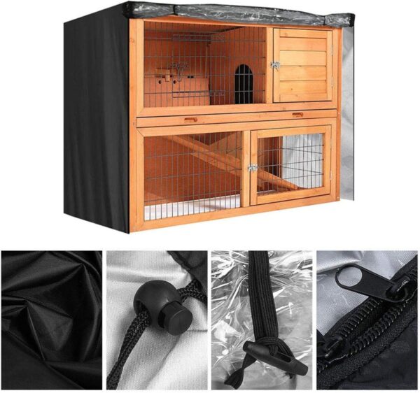 EVTSCAN Upgrade Rabbit Hutch Rabbit Cage Cover Indoor, Bunny Hutch with Run Outdoor Rabbit House, Dust-Proof Cover Accessory for Poultry Cage(Black) - Image 4