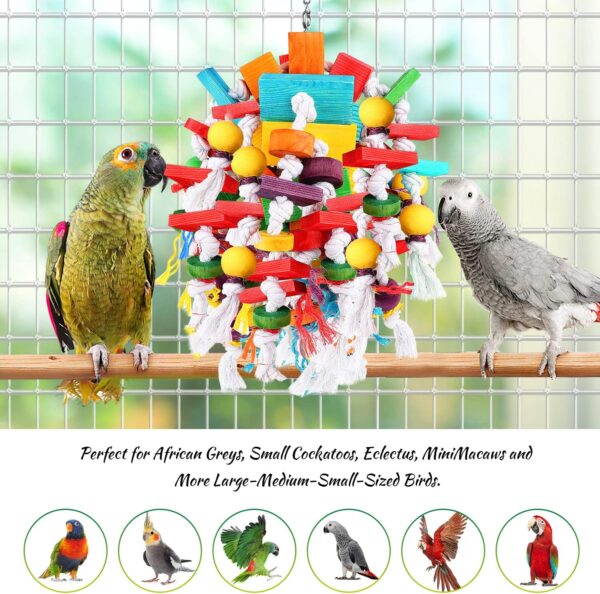 Bird Parrot Chewing Toys，Multicolored Wooden Blocks Tearing Toys with Wood Beads,Best Bird Toys for African Grey Parrot 、Macaws、Cockatoos and a Variety of Amazon Parrots - Image 5