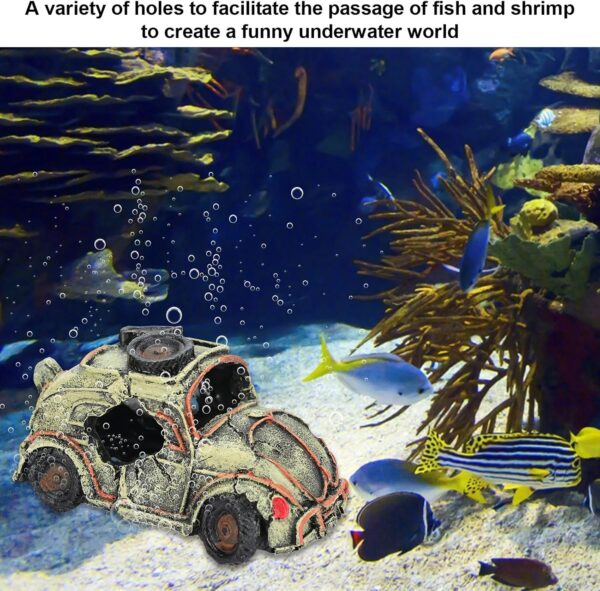 TOWEAR Aquarium Ornament Fish Tank Resin Car Ornament Decorations Imitation Car Wreck Decor Mysterious Underwater World Aquarium Accessories (Car) - Image 6