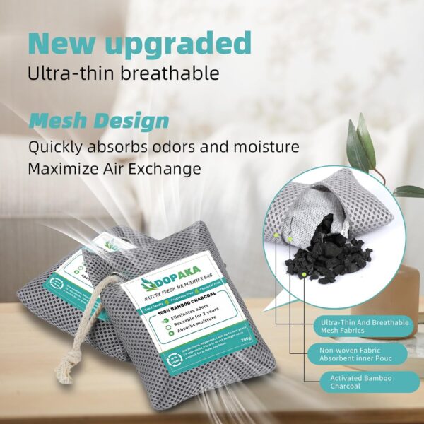 Nature Fresh Air Purifier Bags, Activated Charcoal Air Purifying Bag,Moisture Absorber,odor eliminator,Natural Car Air Freshener,Shoe Deodorizer,Odor Eliminators For Home, Pet, Closet (200g*4) - Image 3