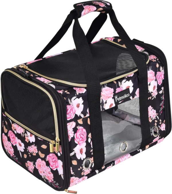 Petmolico Cat Carrier Dog Carrier, Airline Approved Soft Pet Travel Carrier with 3 Open Doors Mesh Windows for Cats Puppy 16 lbs, Pink Peony - Image 2