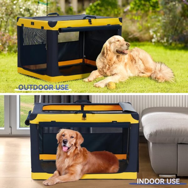 A 4 Pet Soft Dog Crate, 26 Inch Foldable Travel Dog Crate for Small Dogs and Cats, Puppy Crate with Durable & Adjustable Steel Frame and Washable Fabric Cover, Yellow - Image 6
