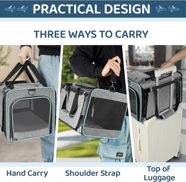 GAPZER Cat Carrier American, United, Delta Airline Approved/Soft-Sided Pet Travel Bag for Medium Cat 15+ lbs Small Dog Traveling Crate Under 15 Pounds TSA Approved Carrying Cage Underseat Cabin Gray - Image 5