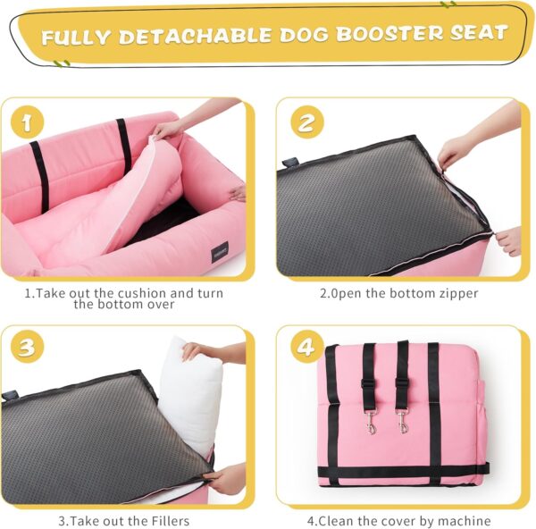 CHCFURPT Dog Car Seat for 2 Small Dogs Medium Dog Large Dogs Up to 60 Lbs, Pet Booster Car Seat with Thickened Fabric and Two Leashes, Dog Car Bed for Traveling in Car and Sleeping Bed (Pink) - Image 3