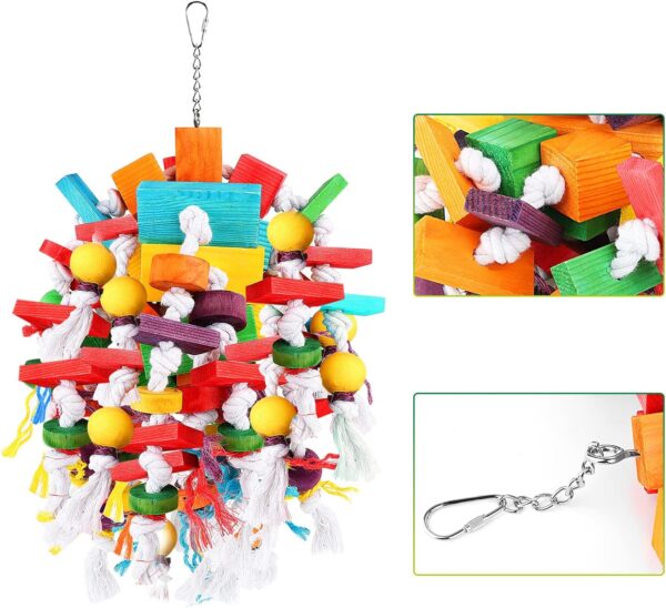 Bird Parrot Chewing Toys，Multicolored Wooden Blocks Tearing Toys with Wood Beads,Best Bird Toys for African Grey Parrot 、Macaws、Cockatoos and a Variety of Amazon Parrots - Image 3