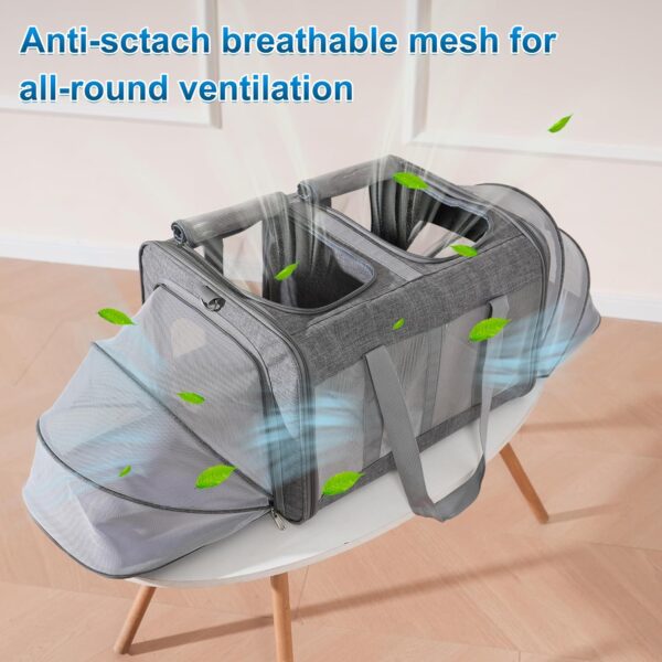 Pawlen Large Cat Carrier for 2 Cats with Removable Soft Pad(43.3 x 17 x13Inches), Collapsible&Expandable Pet Carrier for Large Cats and Small Dogs 35 LBS,Breathable Mesh Top,Safety Harness (Grey, L) - Image 4