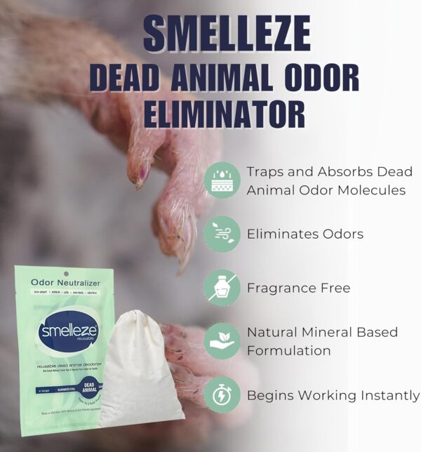 SMELLEZE Dead Animal Odor Eliminator for Strong Odor Removal - Eliminate Dead Rodent & Wildlife Smell - Safe Indoor & Outdoor Use, Natural Odor Remover, Fresh & Effective - 1 Pouch. - Image 3