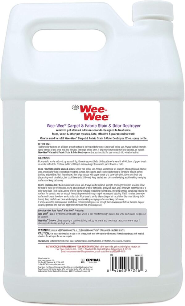 Four Paws Wee-Wee Pet Stain & Odor Eliminator for Urine, Carpet & Fabric, 128 oz - Image 2