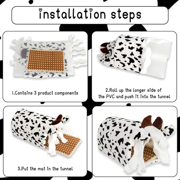 Guinea Pig Hideout Tunnel House, Small Animal Tube Cage Hut, Cute Cow Habitat Decor Accessories with Washing mat for Guinea Pig Hamster Chinchilla Dwarf Rabbit Hedgehog Squirrel Sleep Rest Play - Image 3