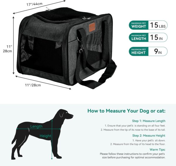 YITAHOME Cat Carrier Airline Approved, Soft-Sided Pet Carrier for Cats and Dogs Up to 15lbs, 5 Sides Breathable Collapsible Cat Travel Carrier with Bottom Protection and Washable Liner, Black - Image 5