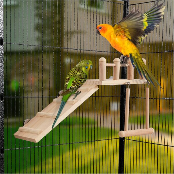 TeTupGa Hamster Bird Perches Cage Toys Parrot Wooden Platform With Climbing Ladder Playing Gyms Exercise Stands Wood Swing Chewing Toys Sets For Animals Green Cheeks, Baby Lovebird, Chinchilla, Budgie - Image 3