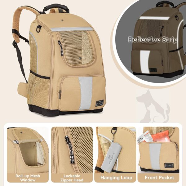 Petsfit Pet Carrier Backpack, Adjustable Dog Carrier Backpack Travel Bag With Upgraded Weight Reduction Design,Ideal for Hiking, Commuting or Travel,Pet Backpack for Small Medium Dogs and Cats,Khaki - Image 3