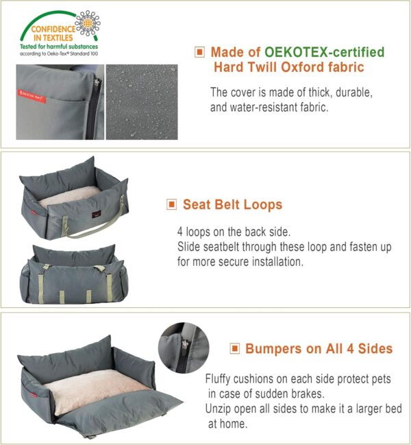 Pet Car Booster Seat for Large Dog and Cat Bumper Cushion Bed with Harness for Long Drive Made of Scratch-Resistant and Water-Resistant Oxford (Medium, Gray) - Image 4