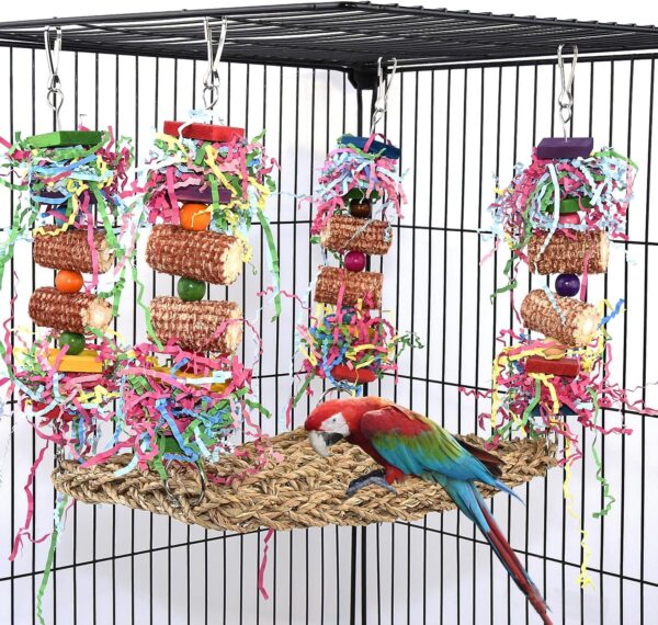 Parrot Toys, Cockatiel toys, Budgie toys, Parrot Swing Chewing Toy for Conures, Cockatiel, African Grey Parrot, Cockatoos and a Variety of Amazon Parrots (Red) - Image 2