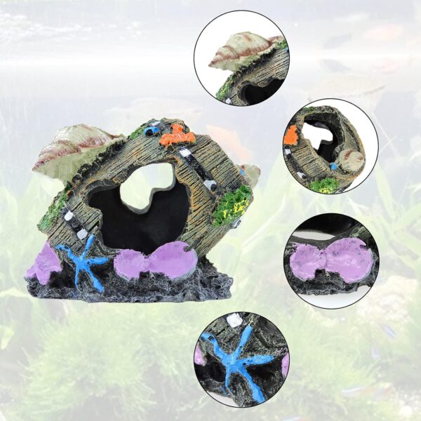 FuninCrea Fish Tank Cave Decor,Aquarium Broken Barrel Cave Decor, Fish Tank Mountain Cave Ornaments for Betta Fish Hiding Hole House Shelter (Grey) - Image 4