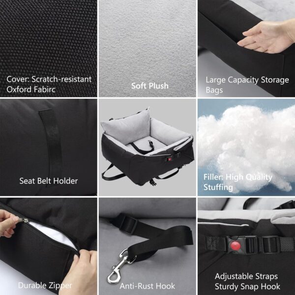 BOUKIDA Dog Car Seat,2 in1 Puppy Booster Seat For Small Medium Pets,Dog Travel Car Bed Pet Safety Seat with Storage Pocket and Adjustable Strap Detachable Washable Cover for Car and Home - Image 4