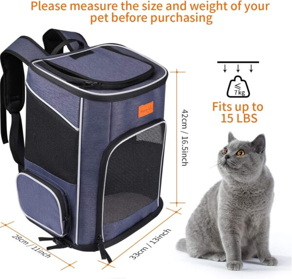 morpilot Cat Carrier Backpack, Foldable Pet Carrier Backpack for Cats and Small Dogs, Dog Backpack Carrier with Ventilated Design Inner Safety Strap, Puppy Carrier Bag for Travel Camping Hiking blue - Image 3