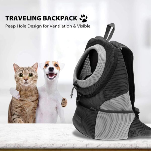 PETCUTE Breathable Pet Carrier Backpack for Small Dogs Cat Up to 6.8KG,Hands-Free Pet Travel Bag with Head-Out Design and Waterproof Bottom,Adjustable Cat Backpack for Hiking & Travel,Black,M - Image 6