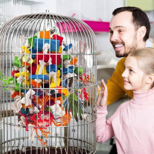 MQUPIN Large Parrot Toys Bird toys, Strong Chewing Quaker Parrot Toys,100% Natural Multicolored Wooden Blocks Parrot Cage Bite Toy for Large Medium Birds Macaws African Grey Parrot Toys(Colorful) - Image 6