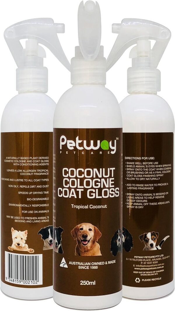 Petway Petcare Coconut Cologne Coat Gloss for Dogs and Puppies, Natural Cologne Spray with Coconut for Conditioning, Dog Gloss with Deodoriser, Pet Odor Eliminator and Dog Grooming Spray, 500ml - Image 2
