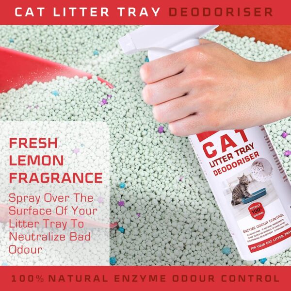 karlsten Cat Litter Spray Deodorizer - 100% Bio-Based, Destroys bacteria,Fresh Lemon Fragrance Odour Eliminator & Neutralizer - Extends Cat Litter Life & Absorbs Odours - Image 2