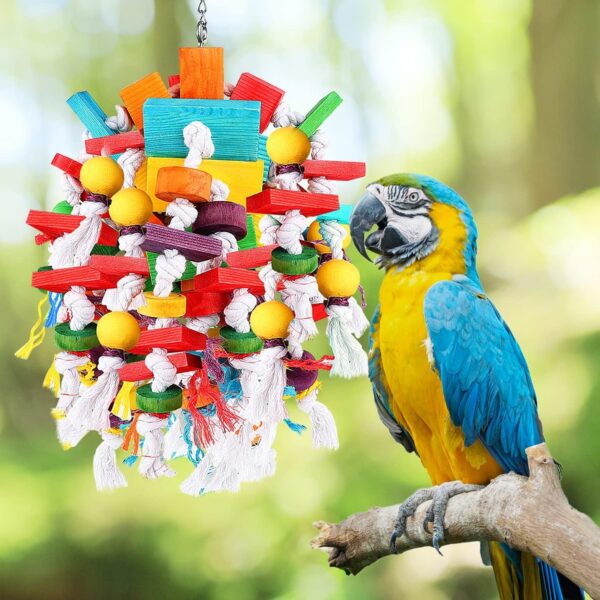 Bird Parrot Chewing Toys，Multicolored Wooden Blocks Tearing Toys with Wood Beads,Best Bird Toys for African Grey Parrot 、Macaws、Cockatoos and a Variety of Amazon Parrots - Image 7