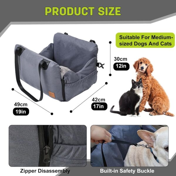 PETCUTE 3 In 1 Dog Booster Car Seat,Dog Car Seat with Storage Pocket and Clip-On Safety Leash, Washable Pet Booster Seat Travel Safety Seats with Adjustable Strap,Suitable for Most Cars - Image 7