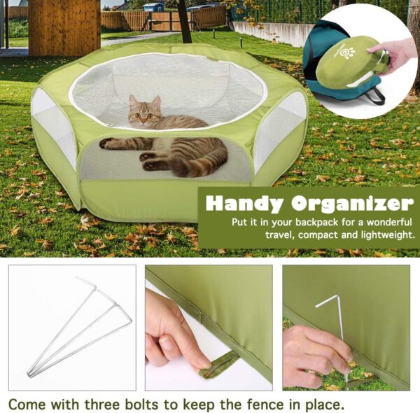 VavoPaw Small Animal Kitten Playpen, Pet Exercise Fence Waterproof with Zippered Cover, Pet Cage Tent, Small Yard Fence for Guinea Pig, Cat, Rabbit, Hamster, Chinchillas, Hedgehogs, Avocado Green - Image 6