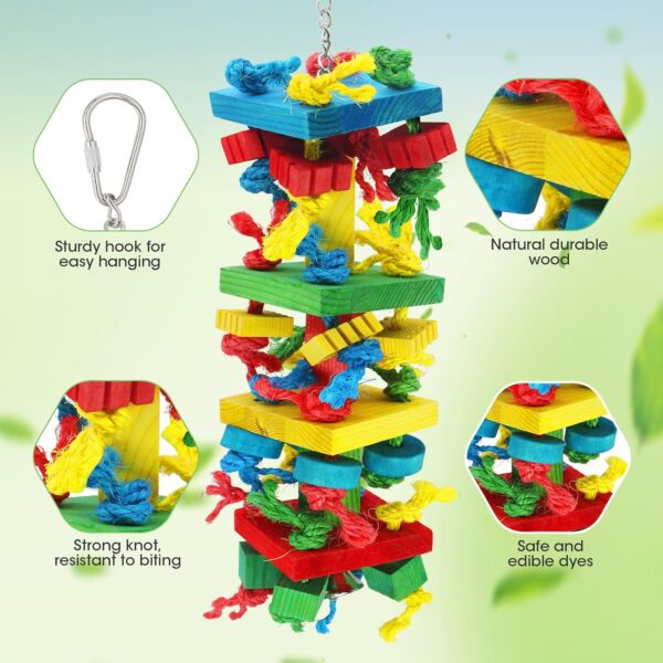 Bird Parrot Chewing Toys，Multicolored Natural Wooden Blocks Tearing Toys for Chewing,Climbing, Unraveling and Preening,Best Bird Toys for African Grey Parrot 、Macaws、Cockatoos and Amazon Parrots - Image 6