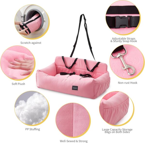 CHCFURPT Dog Car Seat for 2 Small Dogs Medium Dog Large Dogs Up to 60 Lbs, Pet Booster Car Seat with Thickened Fabric and Two Leashes, Dog Car Bed for Traveling in Car and Sleeping Bed (Pink) - Image 7