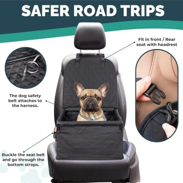 Mawcios Window Lookout Car Seat for Dog & Cats, Waterproof Fabric & Breathable Mesh Dog Car Seat with Safety Belt, Easy Installation Pet Car Seat Under 33 lbs (Black) - Image 2