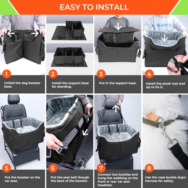 Babenest Dog Booster Car Seat, Extra Stable Pet Booster for Small to Medium-Sized Dogs Cats with Safety Leash, Washable Puppy Travel Car Seat Protector with Storage Pocket for Back Front Seat(L Black） - Image 4