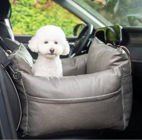 Dog Booster Seat with a Sun Shade Made of Strong Faux-Leather Fluffy Cushions Make a Great Resting Place for Your pet (Medium, Gray) - Image 2